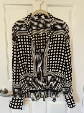 Black & White Polka Dot Blouse - Relaxed Button-Front